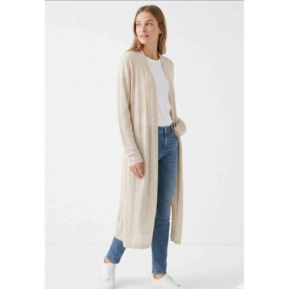 525 America Duster Cardigan Long Sleeve sz large beige casual layers rayon boho